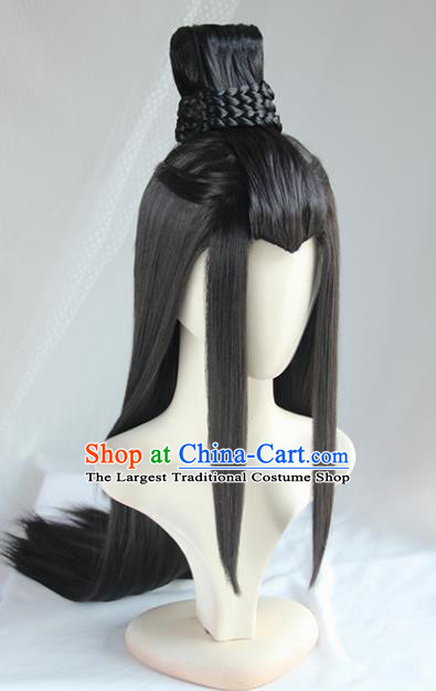 Chinese Cosplay Swordsman Black Wigs Ancient Crown Prince Chang Qin Wiggery Headdress for Men