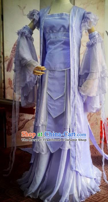 Chinese Traditional Cosplay Swordswoman Purple Costumes Ancient Female Knight Hanfu Dress for Women