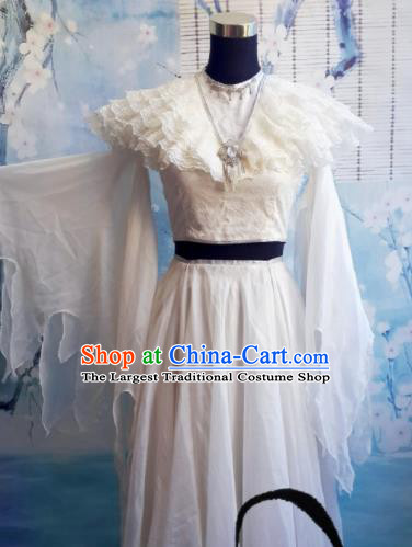 Top Grade Chinese Cosplay Fairy Princess White Dress Ancient Female Swordsman Costume for Women