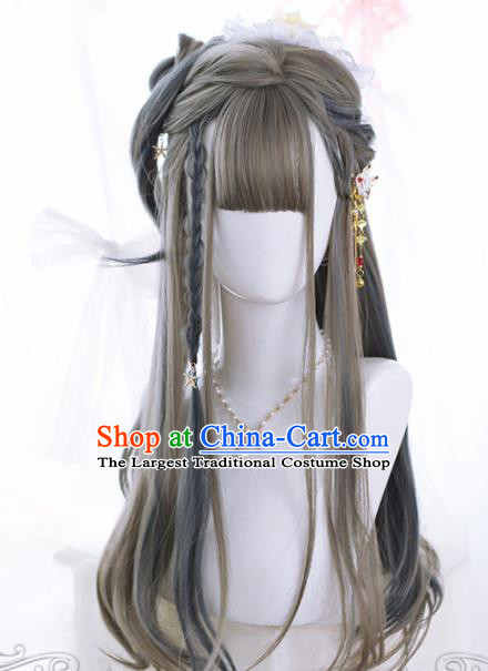 Top Grade Cosplay Lolita Maroon Wigs Young Lady Long Hair Wiggery Headdress for Women