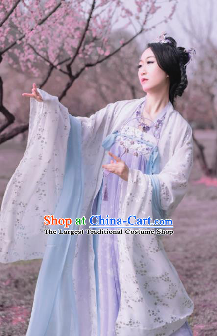 Chinese Traditional Tang Dynasty Princess Costumes Ancient Goddess Lilac Hanfu Dress for Women