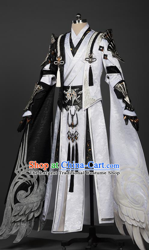 Chinese Traditional Cosplay Crown Prince King White Costumes Ancient Swordsman Clothing for Men