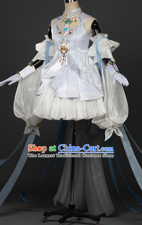 Top Grade Chinese Cosplay Fairy Princess Light Blue Dress Ancient Female Swordsman Costume for Women