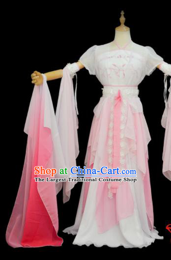 Chinese Traditional Cosplay Goddess Pink Costumes Ancient Female Swordsman Hanfu Dress for Women