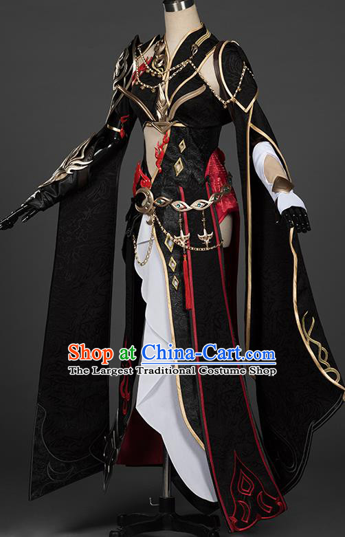 Top Grade Chinese Cosplay Knight Queen Black Dress Ancient Female Swordsman Costume for Women