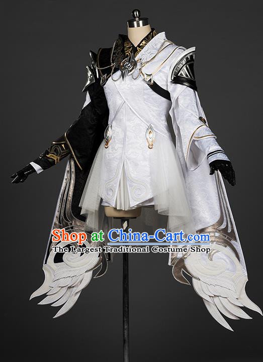 Top Grade Chinese Cosplay Knight White Short Dress Ancient Female Swordsman Costume for Women