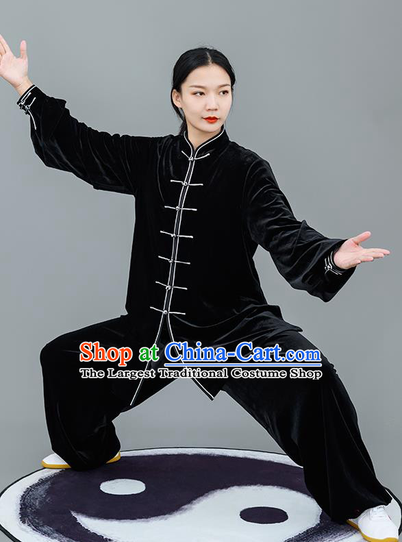 Chinese Traditional Tai Chi Training Black Velvet Costumes Martial Arts Performance Outfits for Women