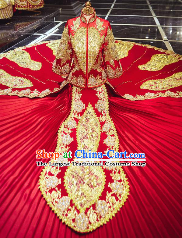 Chinese Traditional Wedding Embroidered Red Blouse and Dress Xiu He Suit Bottom Drawer Ancient Bride Costumes for Women