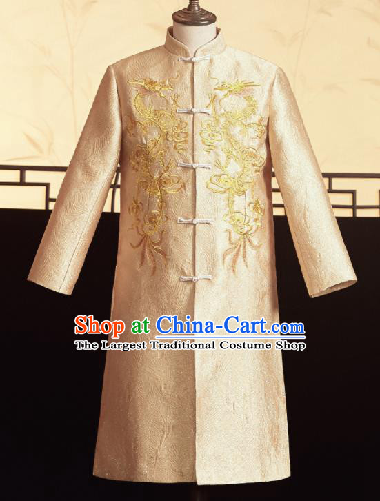 Chinese Ancient Bridegroom Golden Embroidered Dragons Mandarin Jacket Traditional Wedding Tang Suit Costumes for Men