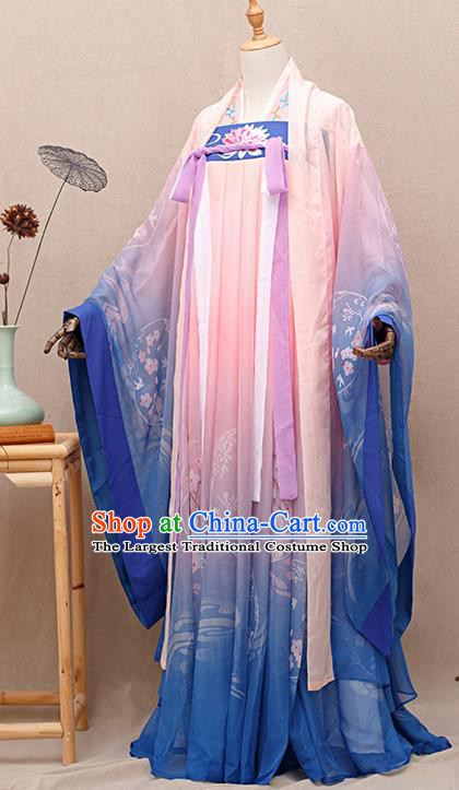 Chinese Traditional Tang Dynasty Princess Pink Hanfu Dress Ancient Peri Goddess Costumes for Women