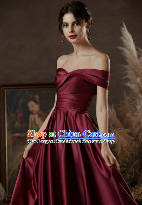 Custom Top Grade Wine Red Wedding Dress Bride Satin Dress for Women