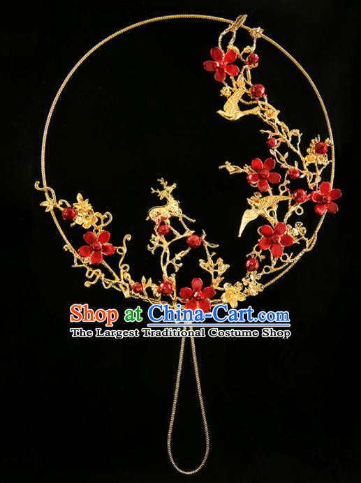 Chinese Ancient Bride Plum Deer Palace Fan Traditional Wedding Accessories Round Fan for Women