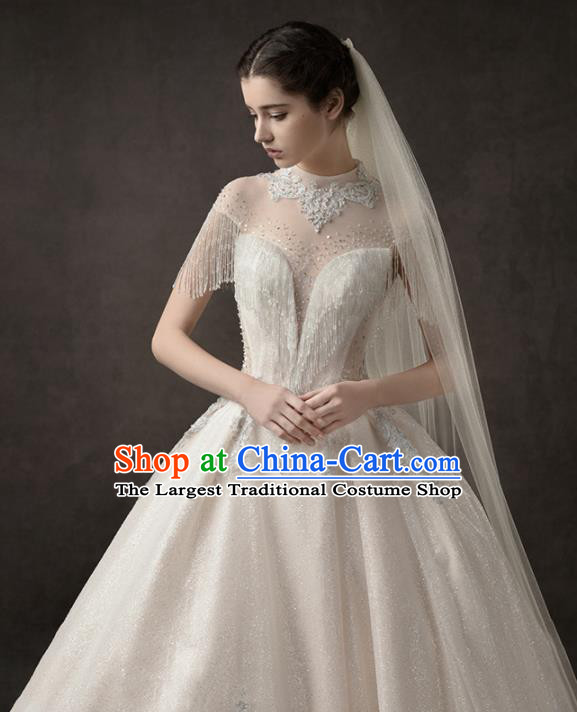 Custom Top Grade Embroidered Beads Tassel Wedding Dress Bride Trailing Full Dress for Women