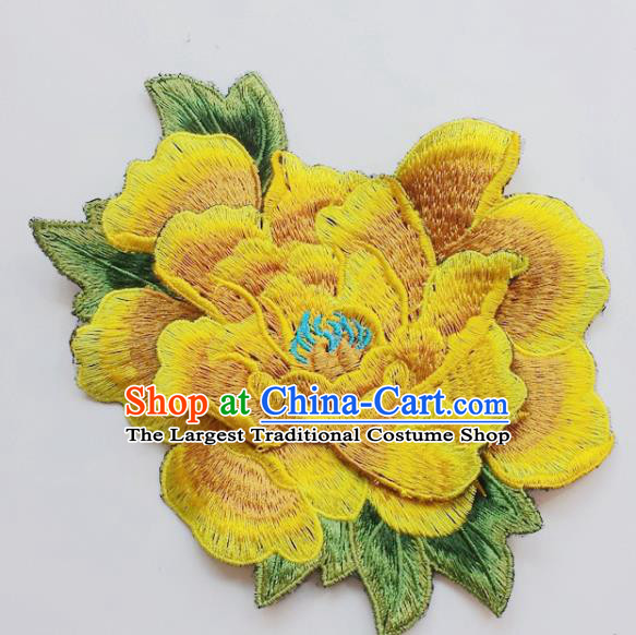 Chinese Traditional Embroidery Yellow Peony Flowers Applique Embroidered Patches Embroidering Cloth Accessories