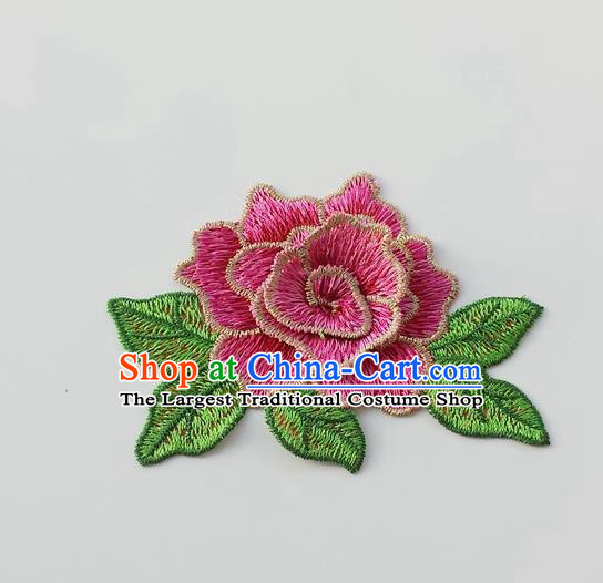 Chinese Traditional Rosy Embroidery Peony Applique Embroidered Patches Embroidering Cloth Accessories