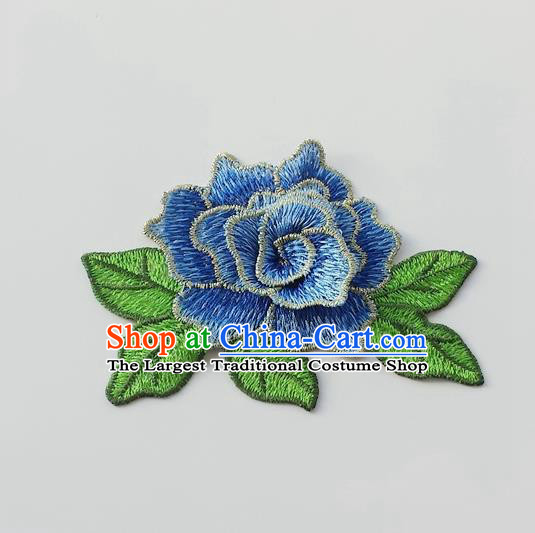 Chinese Traditional Blue Embroidery Peony Applique Embroidered Patches Embroidering Cloth Accessories