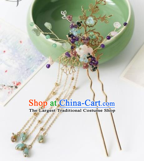 Chinese Ancient Bride Purple Beads Hair Clip Traditional Wedding Xiu He Hairpins Hair Accessories for Women