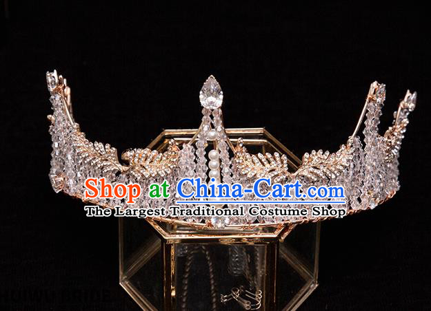 Handmade Wedding Baroque Crystal Beads Royal Crown Princess Bride Hair Accessories for Women