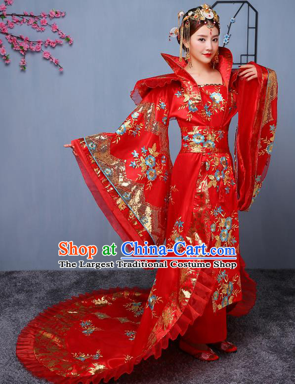 Chinese Ancient Tang Dynasty Imperial Consort Red Dress Traditional Hanfu Goddess Classical Dance Costumes for Women