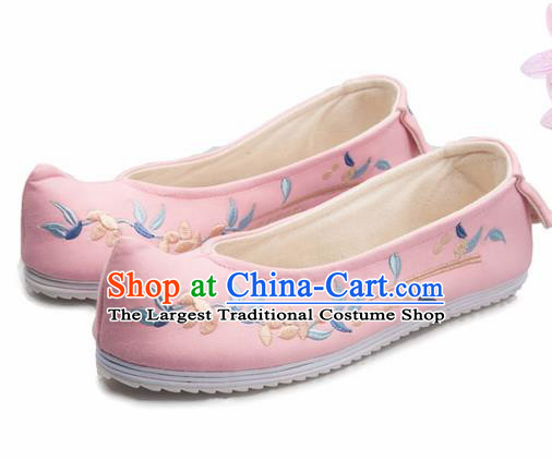 Chinese Handmade Opera Embroidered Pink Bow Shoes Traditional Hanfu Shoes National Shoes for Women