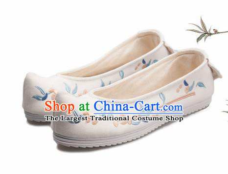 Chinese Handmade Opera Embroidered White Bow Shoes Traditional Hanfu Shoes National Shoes for Women