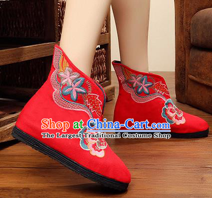 Chinese Handmade Embroidered Red Boots Traditional Hanfu Shoes National Shoes for Women