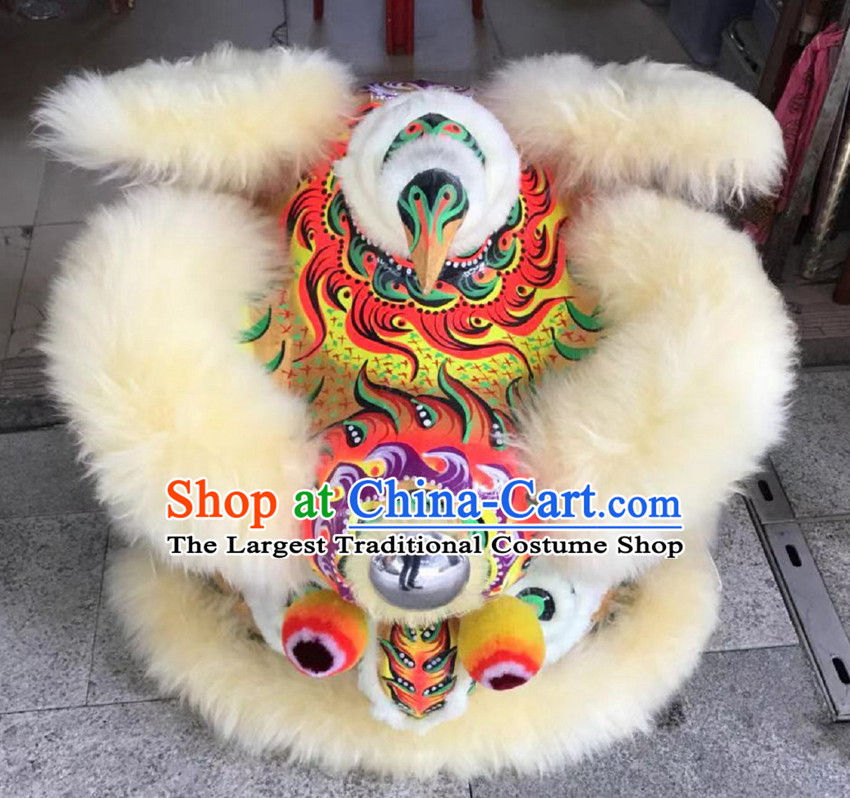 Top Red Celebration and Parade Long Wool Chinese Fut San Lion Dance Costumes Complete Set