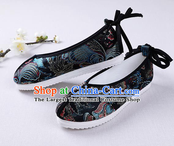 Chinese Handmade Opera Embroidered Black Brocade Shoes Traditional Hanfu Shoes National Shoes for Women