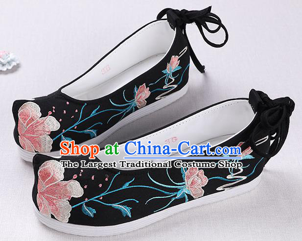 Chinese Handmade Opera Embroidered Black Shoes Traditional Hanfu Shoes National Shoes for Women