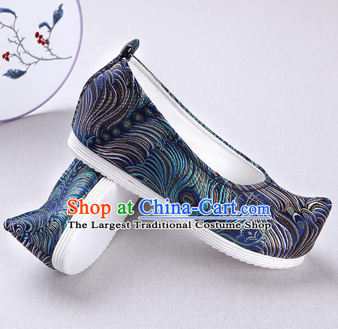 Chinese Handmade Opera Embroidered Royalblue Brocade Bow Shoes Traditional Hanfu Shoes National Shoes for Women