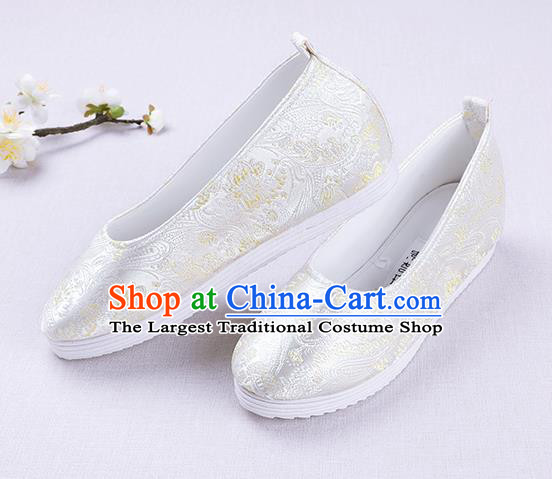 Chinese Handmade Opera Embroidered Beige Brocade Shoes Traditional Hanfu Shoes National Shoes for Women