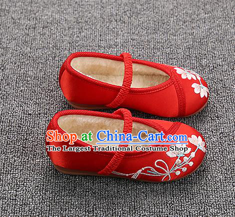 Chinese Handmade Red Satin Shoes Traditional Hanfu Shoes National Shoes for Kids