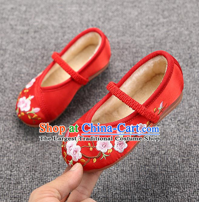 Chinese Handmade Embroidered Red Satin Shoes Traditional Hanfu Shoes National Shoes for Kids