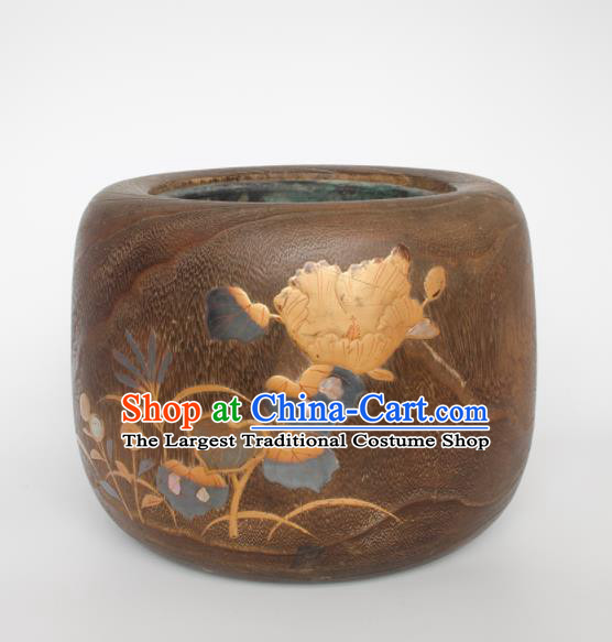 Chinese Handmade Wood Carving Earthen Bowl Traditional Paulownia Craft