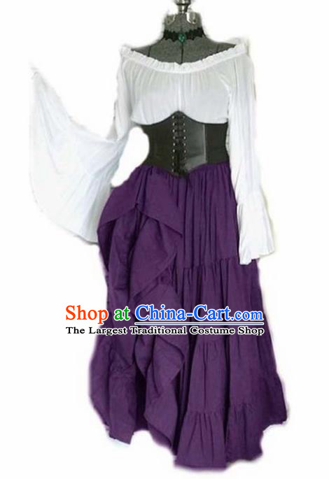 Traditional Europe Middle Ages Renaissance Purple Dress Halloween Cosplay Stage Performance Costume for Women