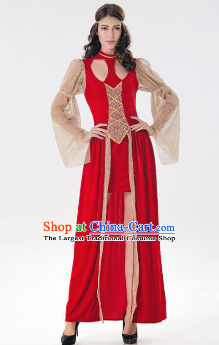 Traditional Europe Middle Ages Princess Red Dress Halloween Cosplay Pirates Stage Performance Costume for Women