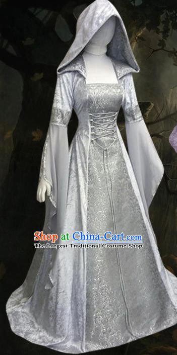 Traditional Europe Middle Ages Princess White Dress Halloween Cosplay Stage Performance Costume for Women