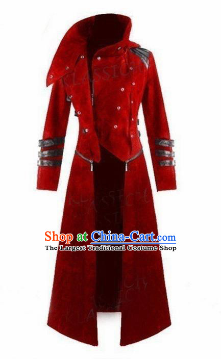 European Medieval Traditional Costume Europe Court Red Coat for Men