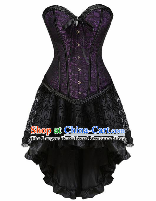 Traditional Europe Middle Ages Purple Lace Girdle Dress Halloween Cosplay Stage Performance Costume for Women