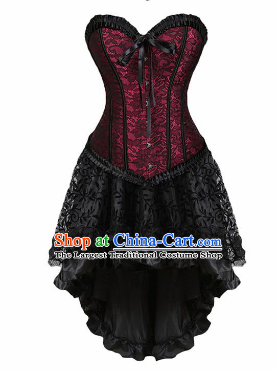 Traditional Europe Middle Ages Red Lace Girdle Dress Halloween Cosplay Stage Performance Costume for Women