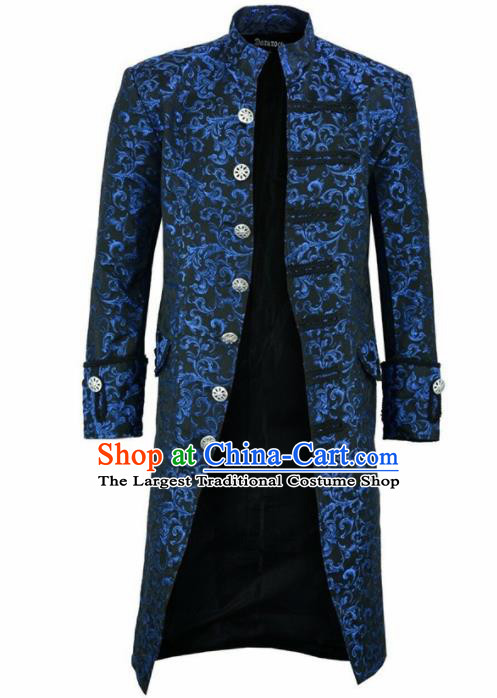 European Medieval Traditional Patrician Costume Europe Court Prince Blue Coat for Men