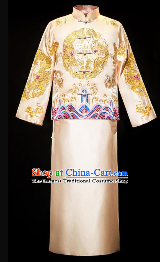 Chinese Traditional Bridegroom Wedding Costumes Tang Suit Golden Mandarin Jacket and Long Gown for Men