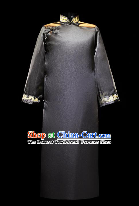 Chinese Traditional Wedding Groomsman Costumes Tang Suit Black Long Gown for Men