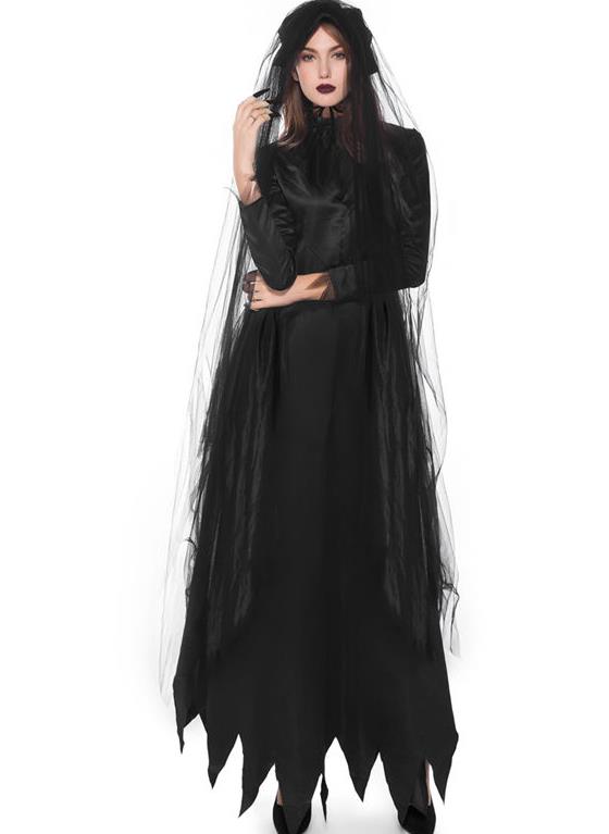 Traditional Europe Middle Ages Vampiress Black Dress Halloween Cosplay Stage Performance Costume for Women