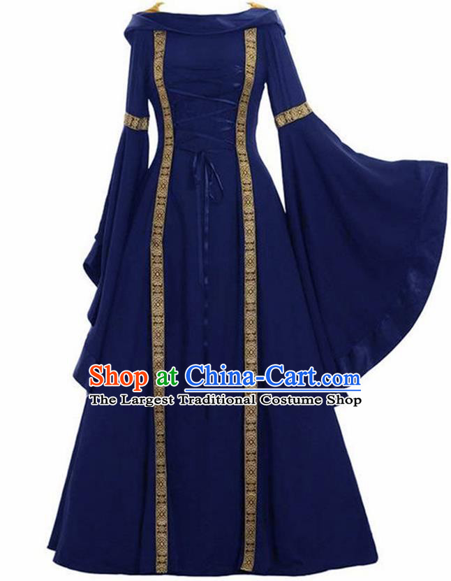 Traditional Europe Renaissance Drama Stage Performance Royalblue Dress European Halloween Cosplay Court Costume for Women