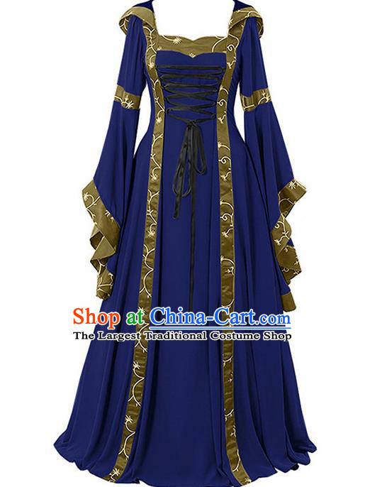 Traditional Europe Renaissance Royalblue Dress European Drama Stage Performance Halloween Cosplay Court Costume for Women