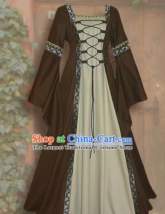 Traditional Europe Renaissance Brown Dress Halloween Cosplay Stage Performance Costume for Women