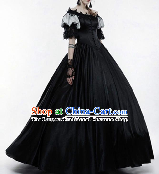 Traditional Europe Court Renaissance Black Dress Halloween Cosplay Stage Performance Costume for Women