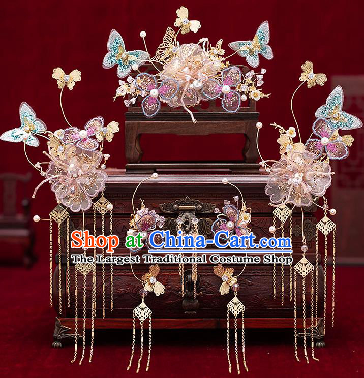 Chinese Traditional Bride Hair Crown Handmade Hairpins Wedding Hair Accessories Complete Set for Women