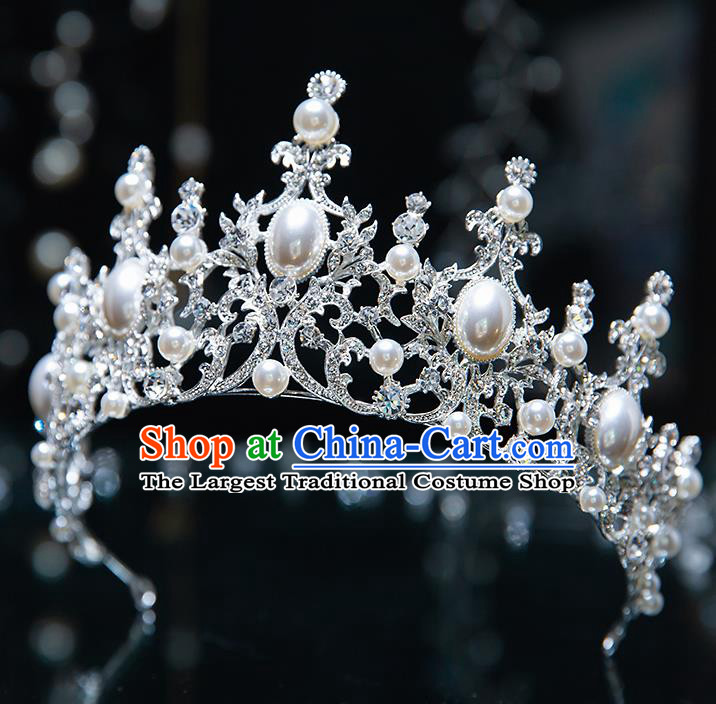 Top Grade Bride Pearls Crystal Royal Crown Wedding Hair Accessories for Women